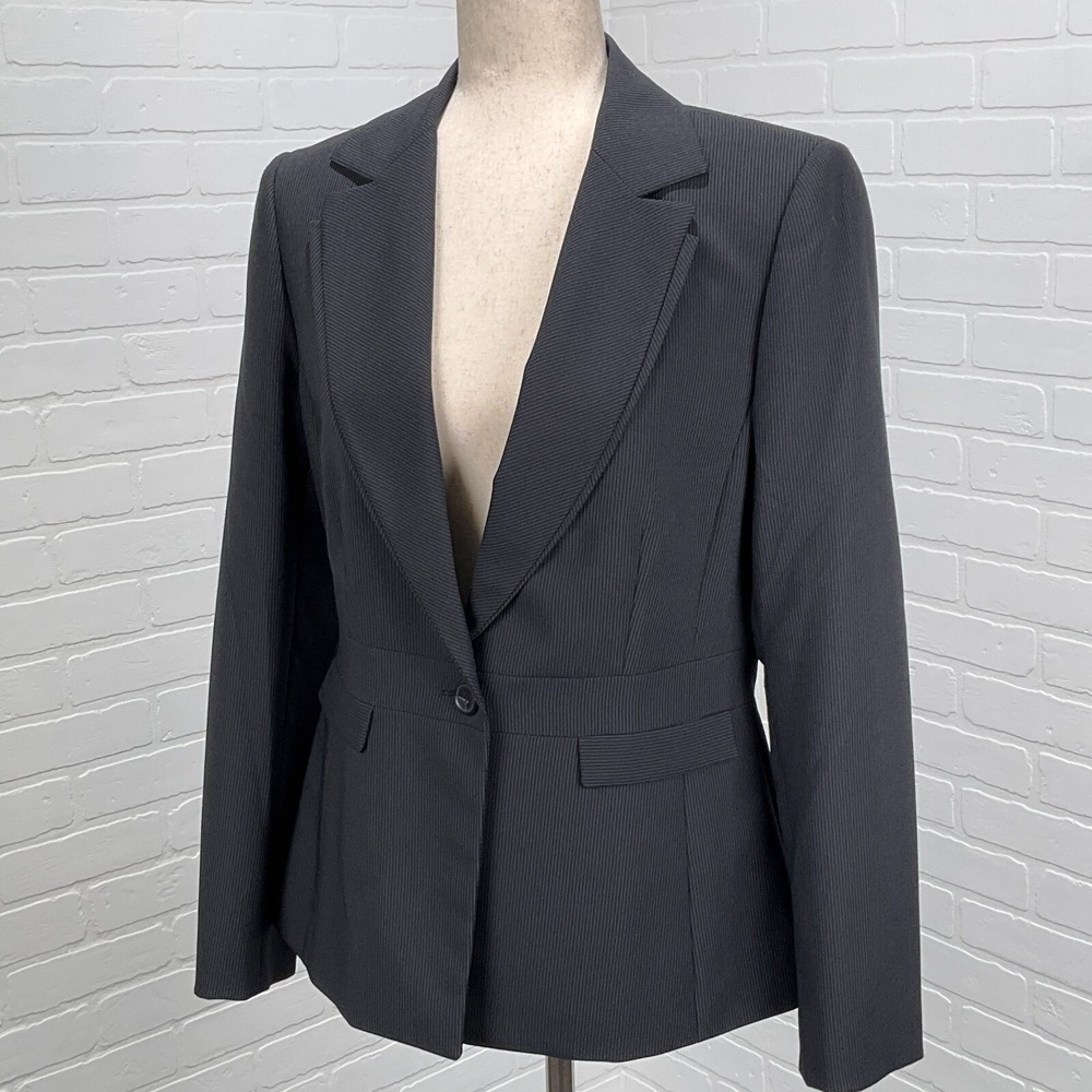 ASL Tahari Blazer Womens‎ 8 Black White Pinstripe Layered Fitted Classic Jacket